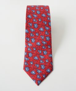 CORBATA SEDA ROJA FLORES AZULES