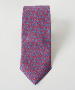 CORBATA SEDA ROJA HOJAS AZULES