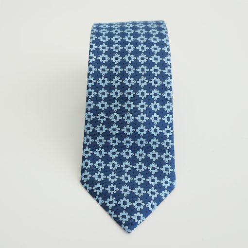 CORBATA SEDA DIBUJO GEOMÉTRICO AZUL / CELESTE