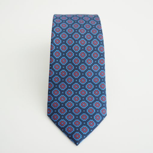 CORBATA SEDA DIBUJO GEOMÉTRICO AZUL