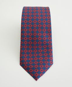 CORBATA SEDA DIBUJO GEOMÉTRICO AZUL/BURDEOS
