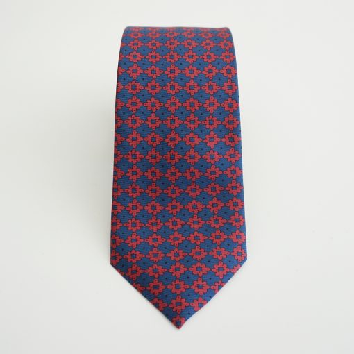 CORBATA SEDA DIBUJO GEOMÉTRICO AZUL/BURDEOS