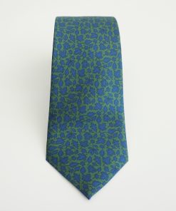 CORBATA SEDA VERDE HOJAS AZULES