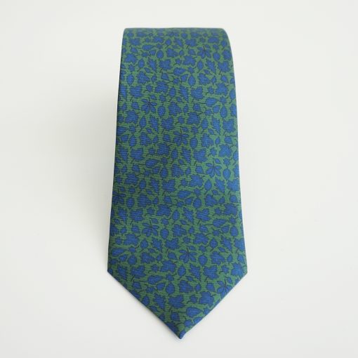 CORBATA SEDA VERDE HOJAS AZULES