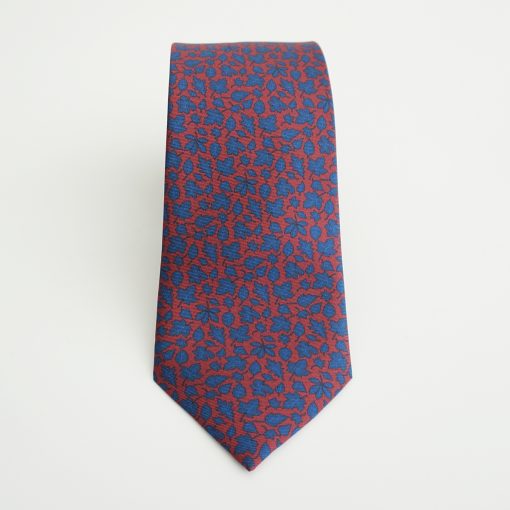 CORBATA SEDA BURDEOS HOJAS AZULES
