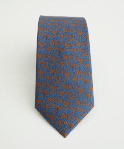 CORBATA SEDA AZUL HOJAS MARRONES