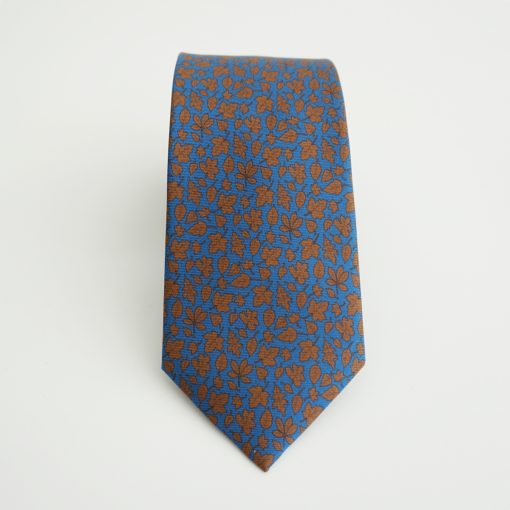 CORBATA SEDA AZUL HOJAS MARRONES