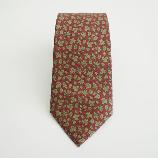 CORBATA SEDA BURDEOS HOJAS  VERDES