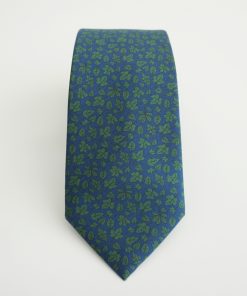 CORBATA SEDA AZUL HOJAS VERDES