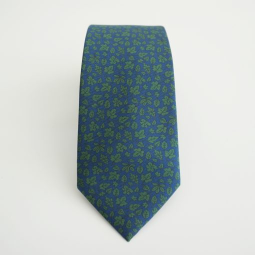 CORBATA SEDA AZUL HOJAS VERDES